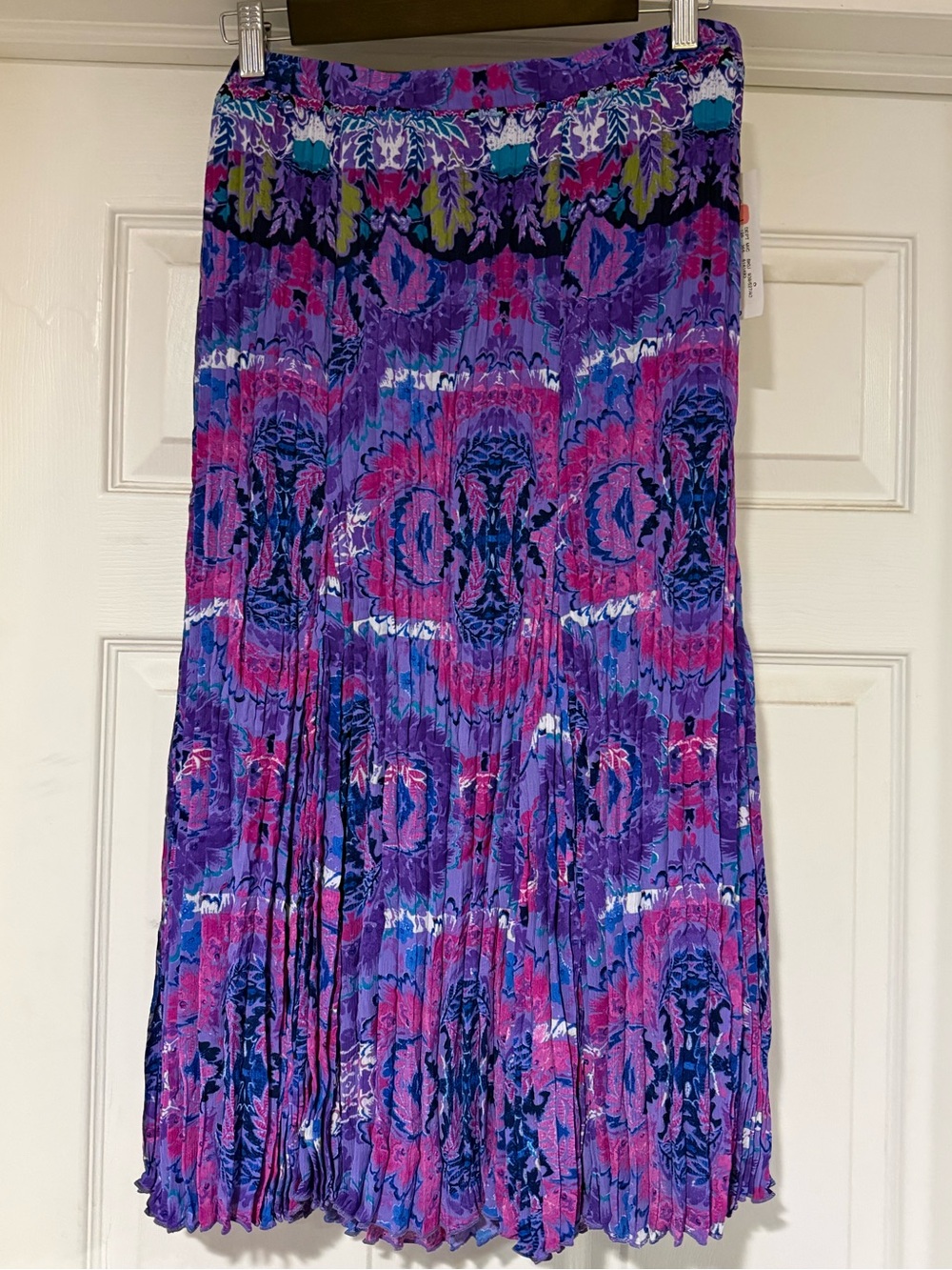 Allison Daley Purple Floral Scrunchie Midi Skirt with Pink & Blue Accents